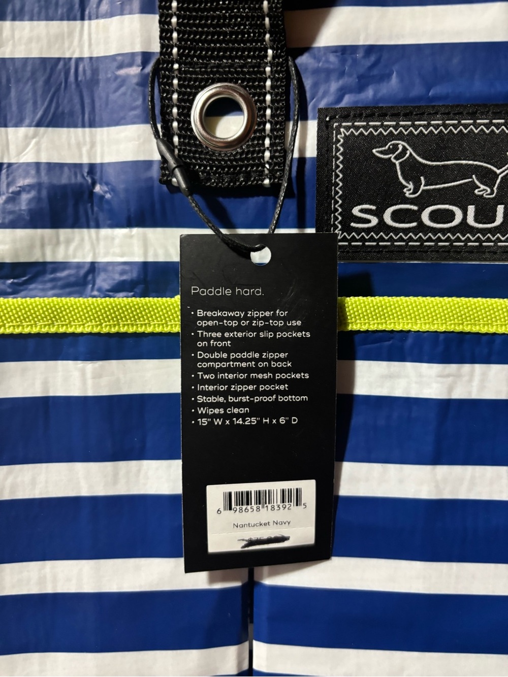 Scout pickle ball Striped Tote in Blue, White and Lime - Picture 3 of 5